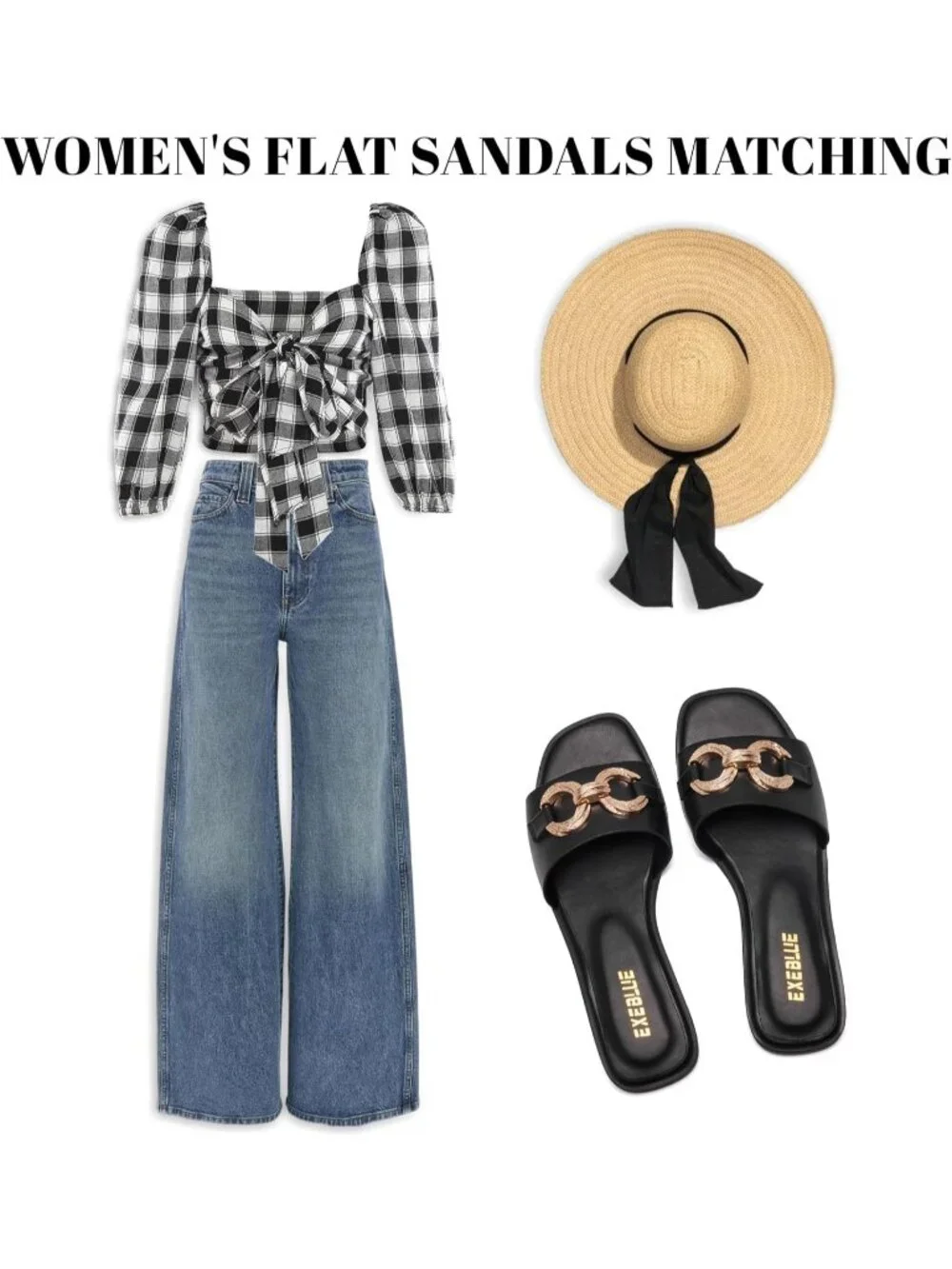 Women's Black Summer Dressy Open Toe Fashion Slip On Slide Stylish Flat Sandals